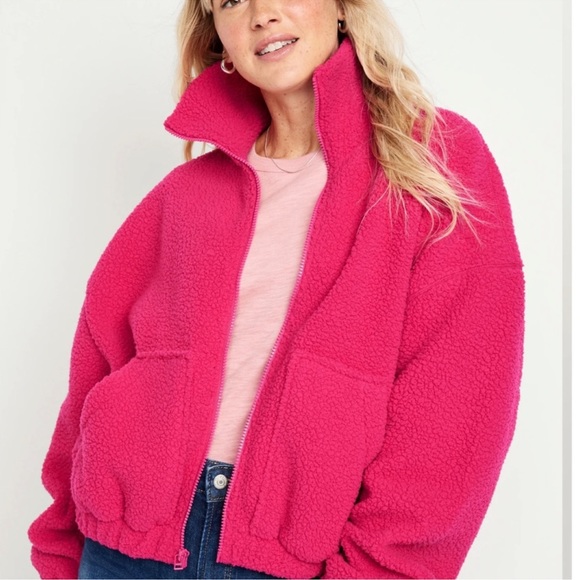 NWT OLD NAVY Oversized Full-Zip Sherpa Pullover Color: Berry Fine SIZE SMALL - Picture 1 of 5
